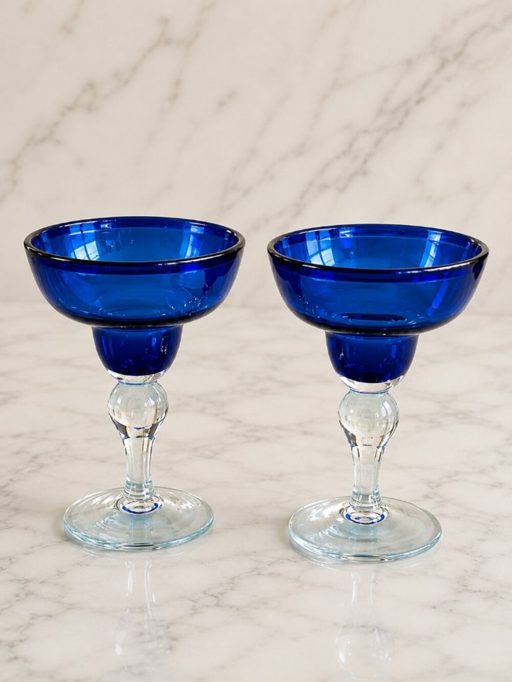 Artland Iris Cobalt Blue Margarita Glasses Set of 2 Hand Blown 8"